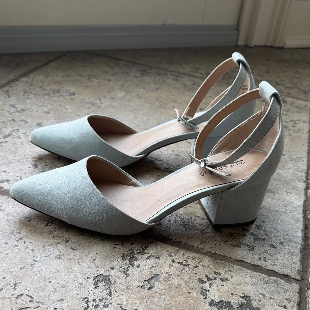 Call It Spring Women's Light Blue Suede Pointed Ankle-Strap Heels - Picture 2 of 5